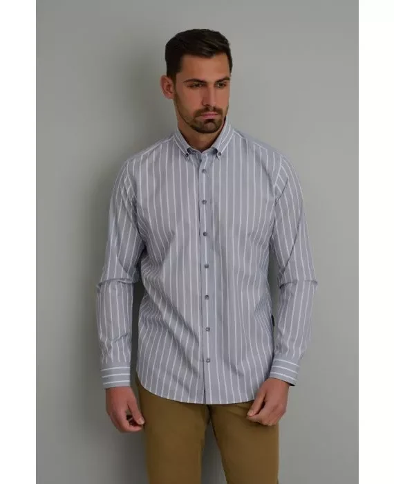 Navy & Green Men's Striped Shirt