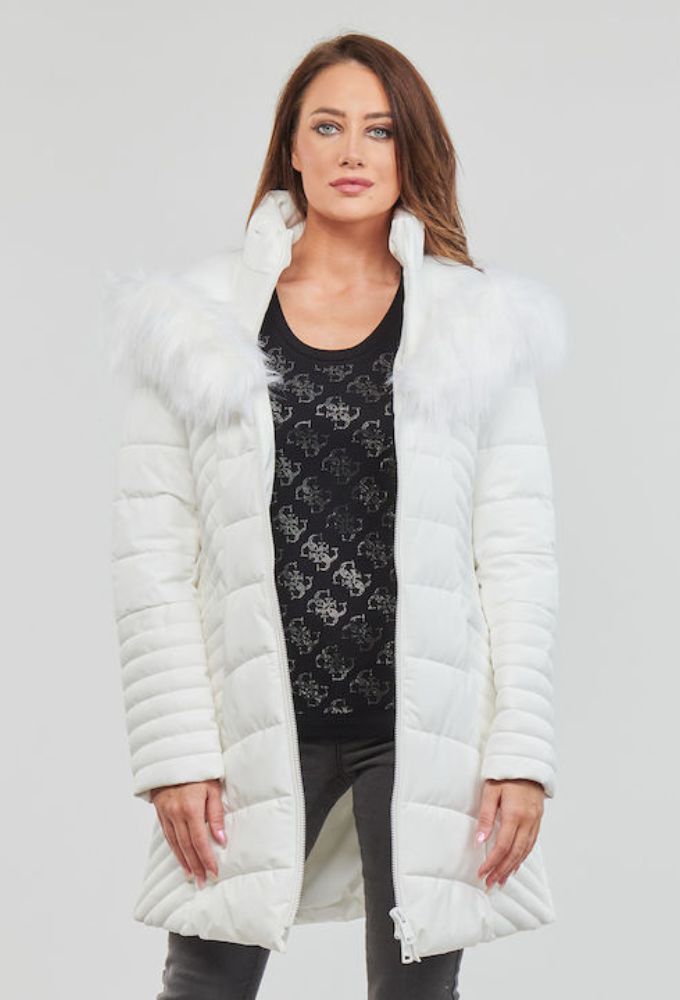 Guess OXANA Κοντό Γυναικείο Puffer Μπουφάν Λευκό – Εργαστήρι