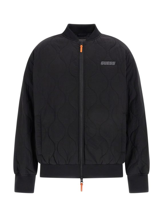 Guess Μαύρο Καπιτονέ Μπουφάν Με Διακριτικό Λογότυπο