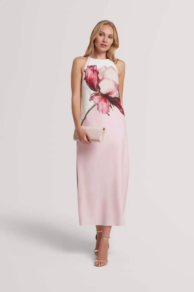 Ted Baker Μακρύ Ροζ Αμάνικο Φόρεμα με τύπωμα