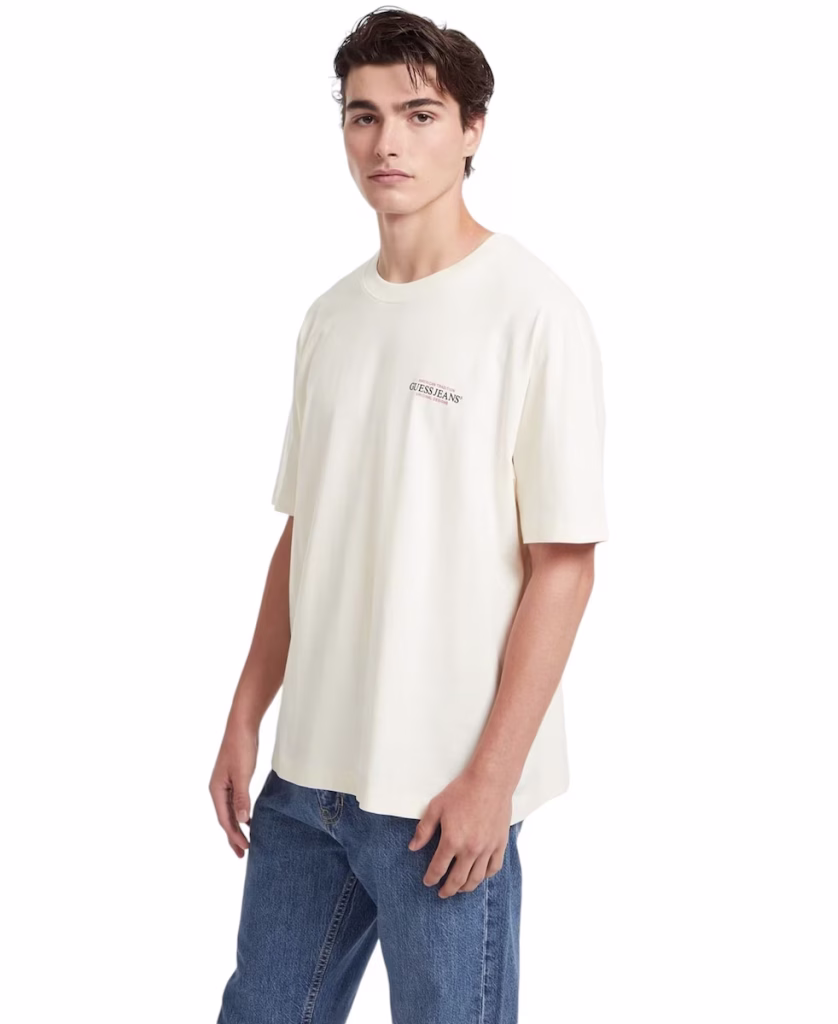 Guess Ανδρικό Μπέζ T-Shirt Με Λογότυπο Πίσω