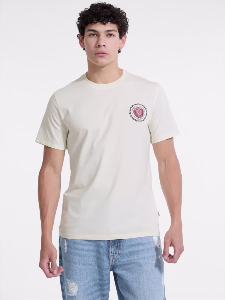 Guess Ανδρικό Μπέζ T-Shirt Με Λογότυπο Πίσω