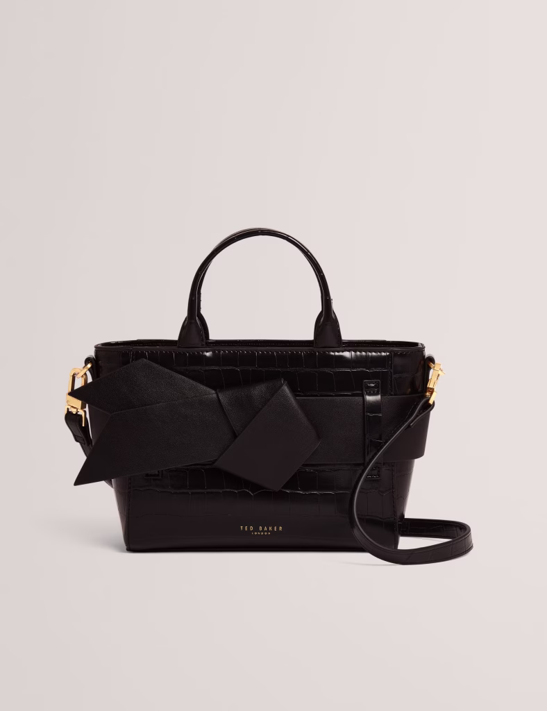Ted Baker Μαύρη Κροκό Τσάντα με διακοσμητικό Φιόγκο
