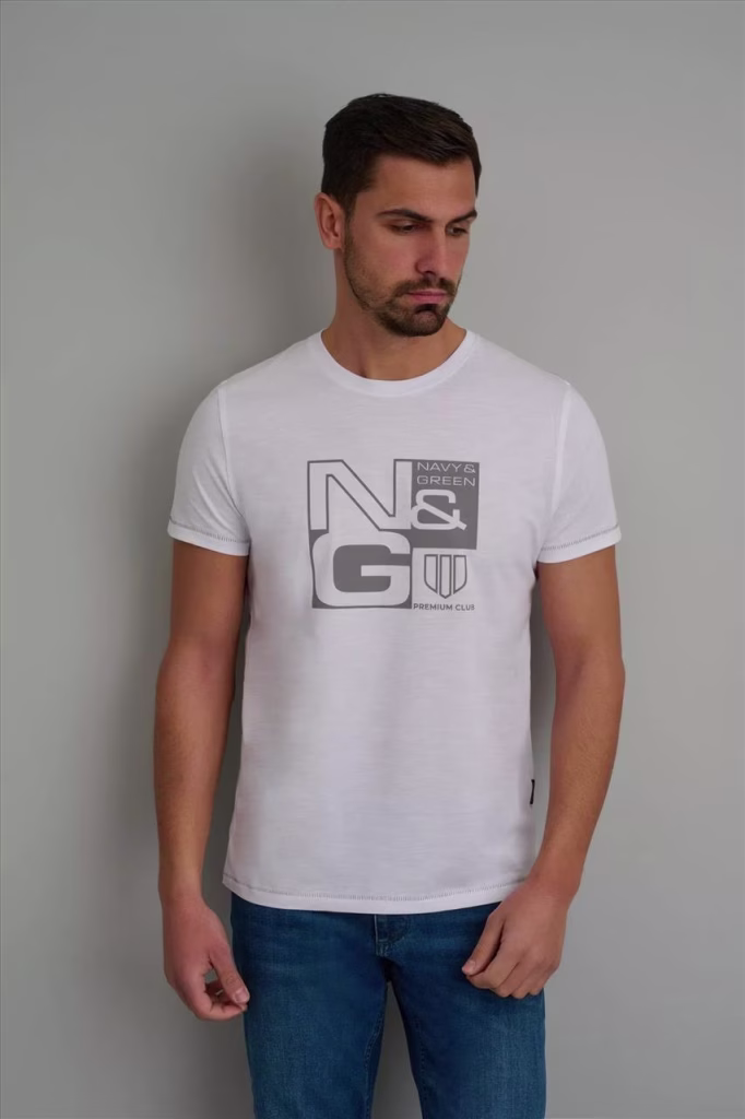 Navy & Green Άσπρο T-Shirt Με Λογότυπο Στο Κέντρο