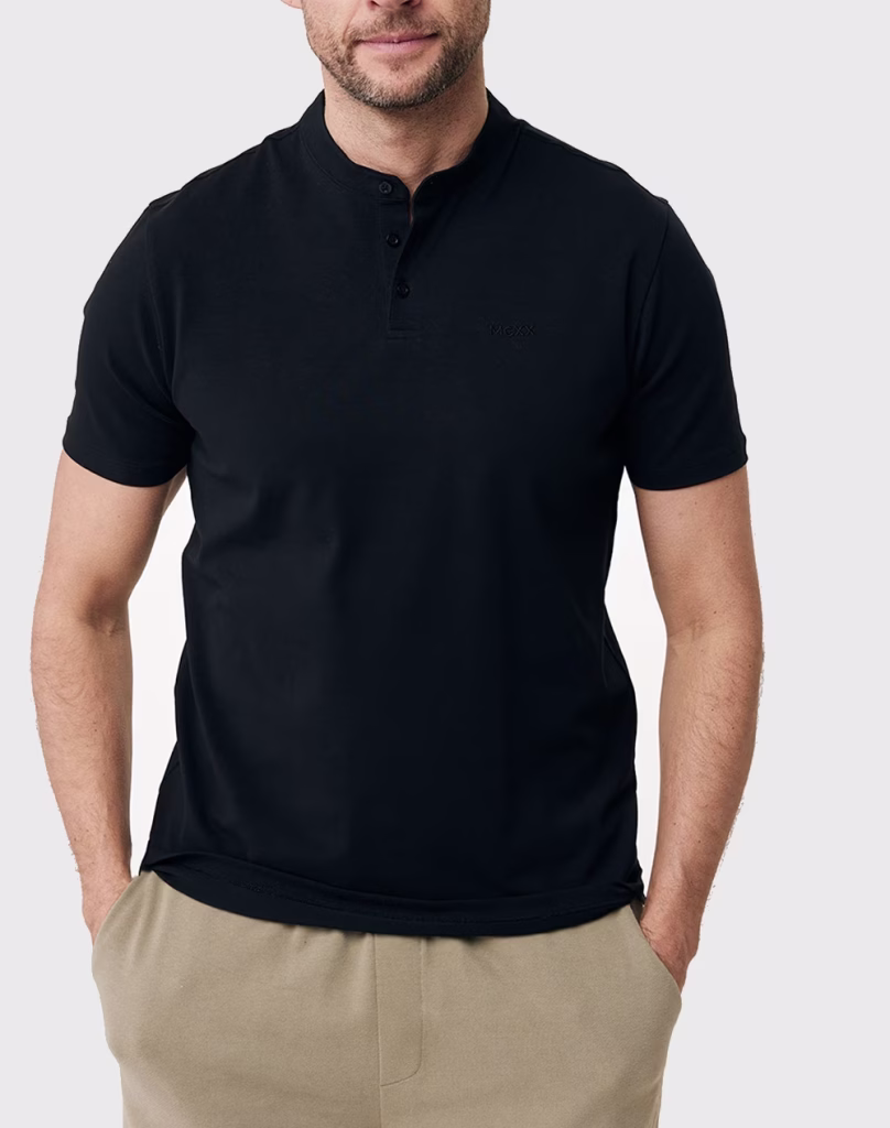 Mexx Polo Mονόχρωμο Μαύρο με Mao Γιακά με Κοντό Μανίκι
