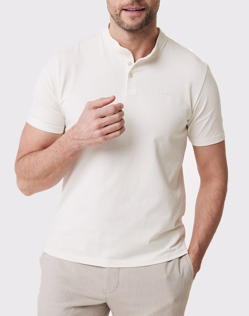 Mexx Polo Mονόχρωμο Εκρού με Mao Γιακά με Κοντό Μανίκι