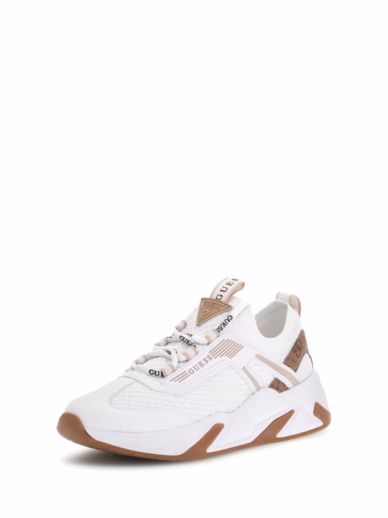Guess Γυναικεία Αθλητικά Sneakers Λευκά Μπεζ με ελαστικό υλικό στο πάνω μέρος