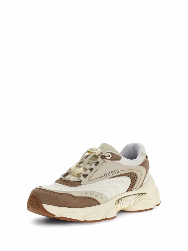 Guess Γυναικεία Μπεζ Καφέ Running Sneaker με διάτρητη επιφάνεια