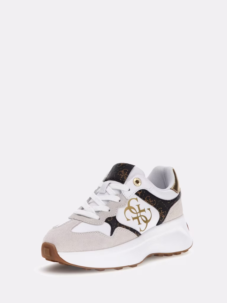 Guess Sneakers Running Μπεζ Λευκό Μαύρο με Λογότυπο