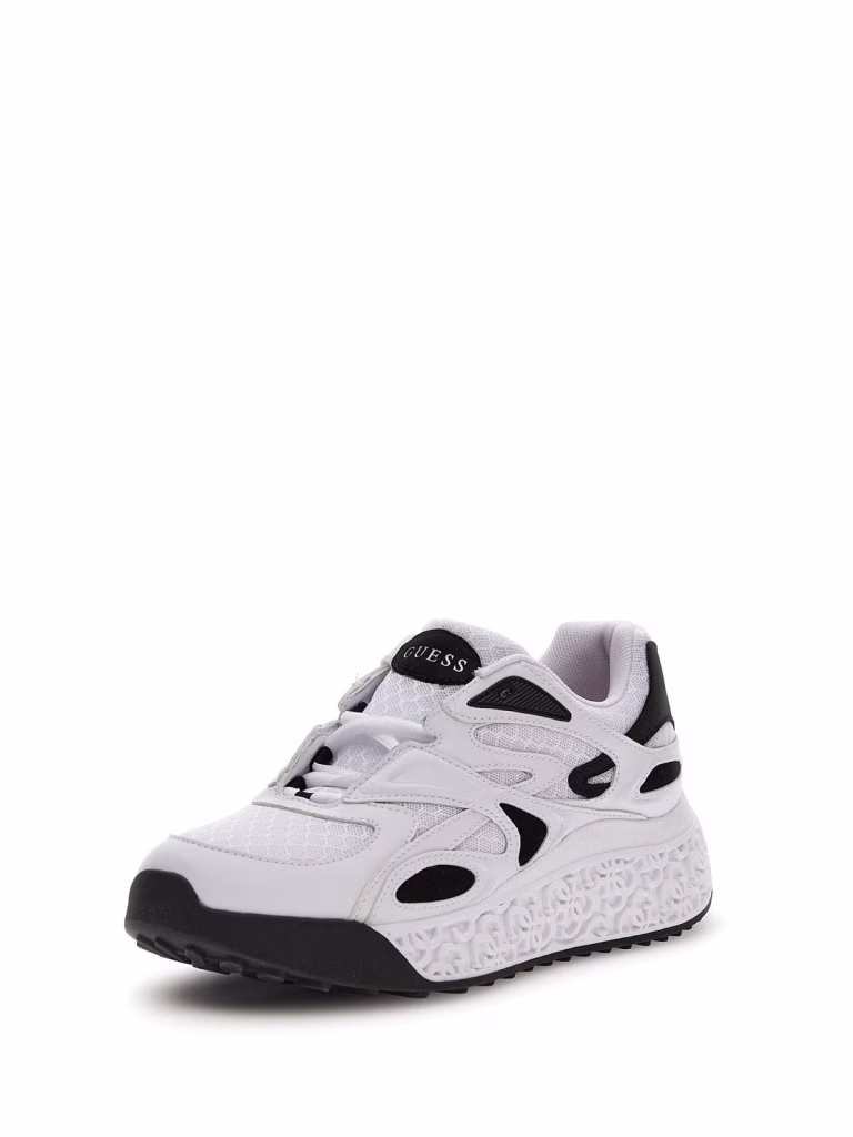 Guess Sneakers Άσπρα Μαύρα Running με ανάγλυφο πάτο