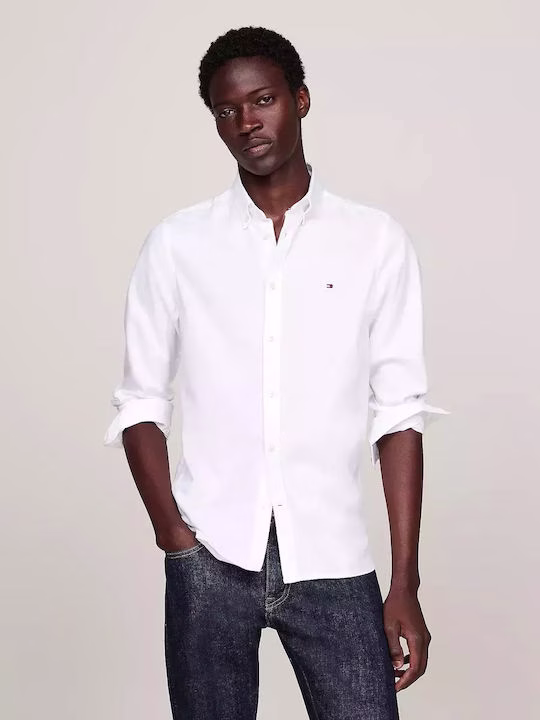 Tommy Hilfiger Aνδρικό Πουκάμισο Λευκό Πουκάμισο SLIM με τεχνολογία TH FLEX