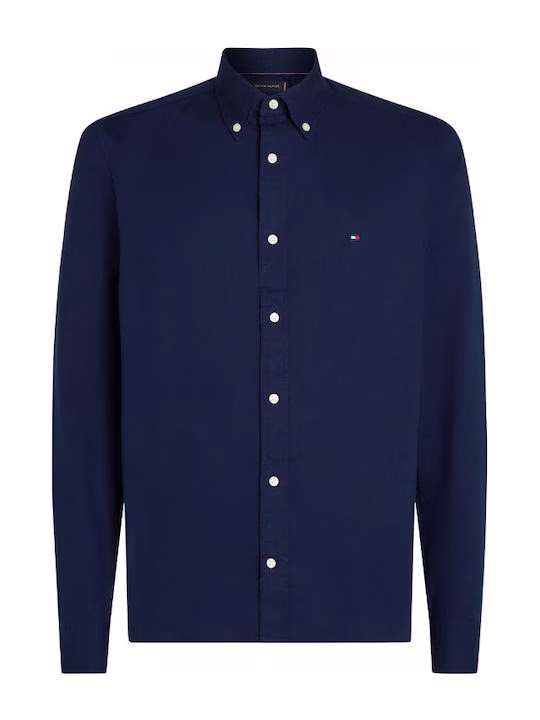 Tommy Hilfiger Μακρυμάνικo Βαμβακερό Πουκάμισο σε Στενή Γραμμή Carbon Navy
