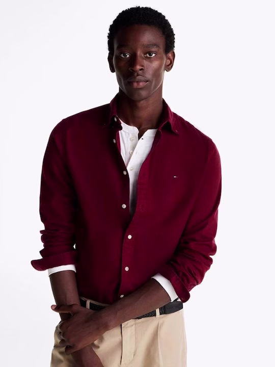 Tommy Hilfiger Μπορντό Πουκάμισο Σε Regular Fit Γραμμή