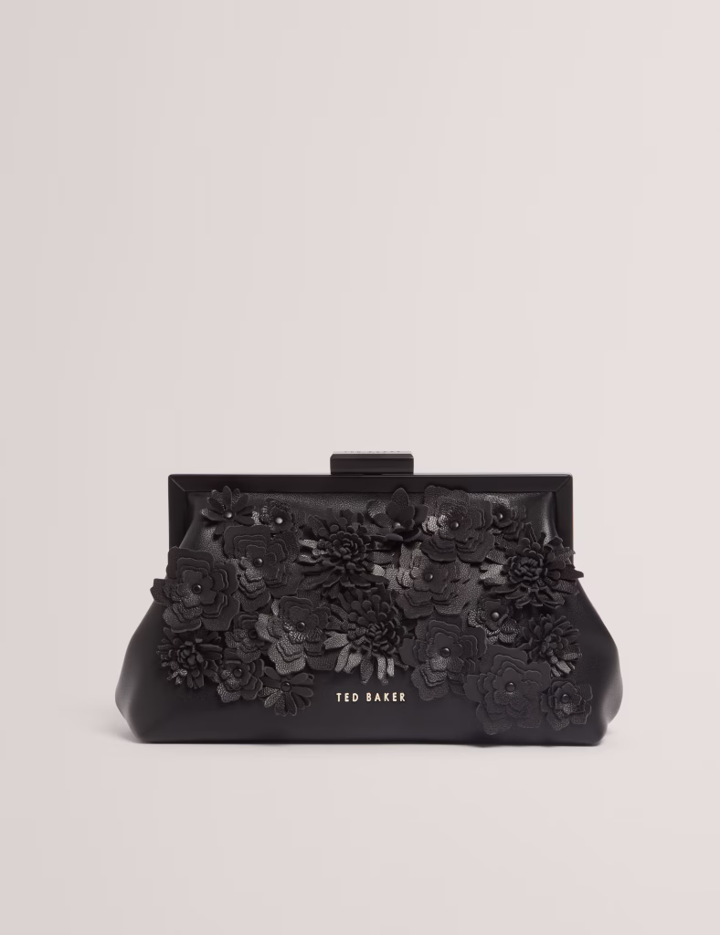 Ted Baker Μαύρο Τσαντάκι Clutch με ανάγλυφα 3D λουλούδια