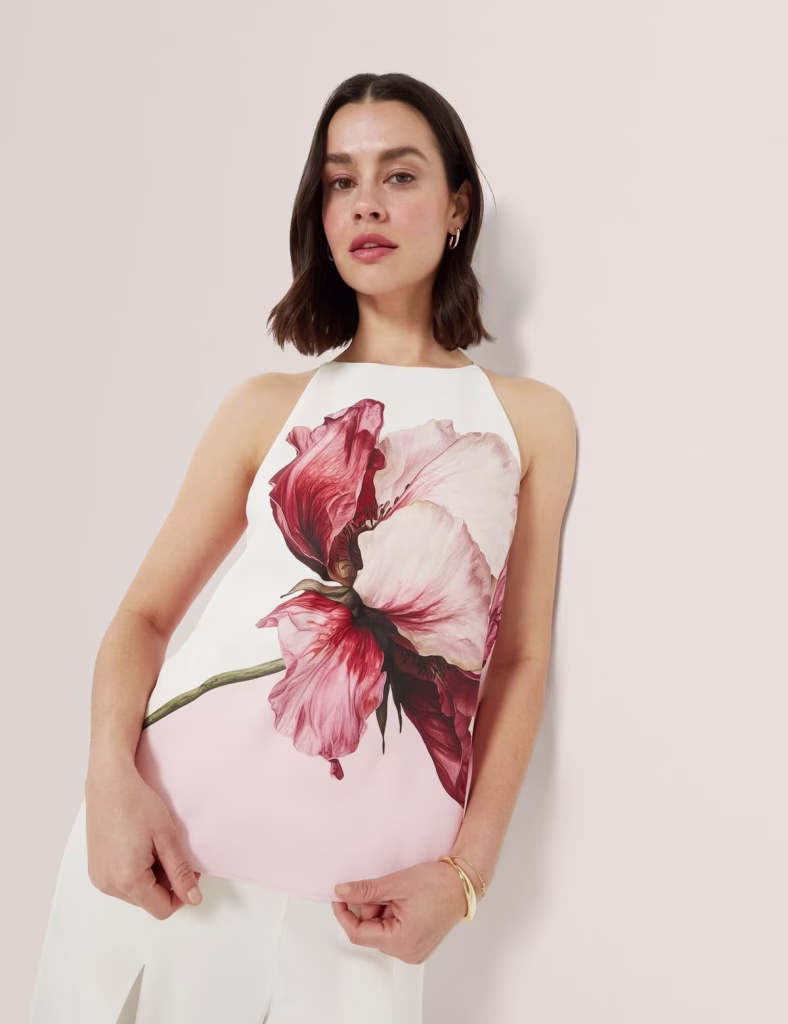 Ted Baker Γυναικεία Αμάνικη Ροζ Μπλούζα με τύπωμα