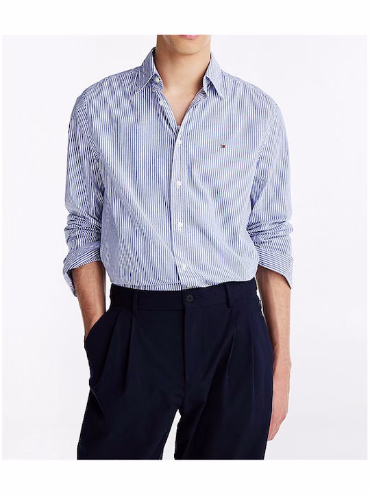 Tommy Hilfiger Μακρυμάνικo Βαμβακερό Πουκάμισο σε Κανονική Γραμμή Ριγέ Wedge Blue / Optic White