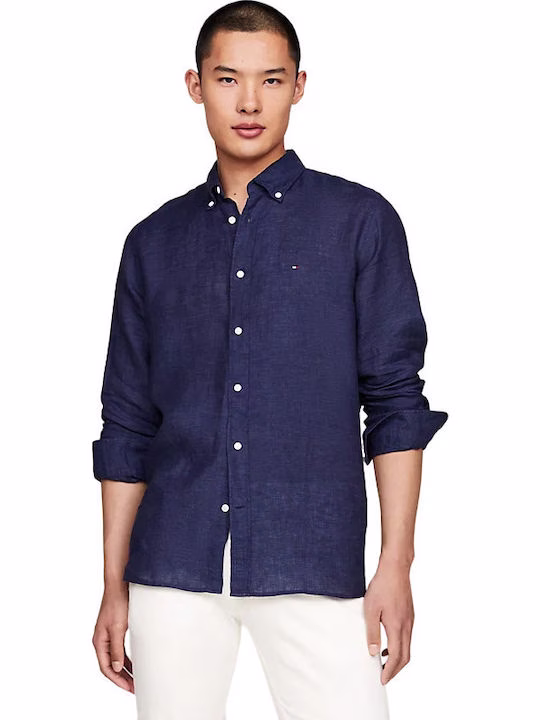 Tommy Hilfiger Μακρυμάνικo Λινό Πουκάμισο σε Χρώμα Μπλε Σκούρο