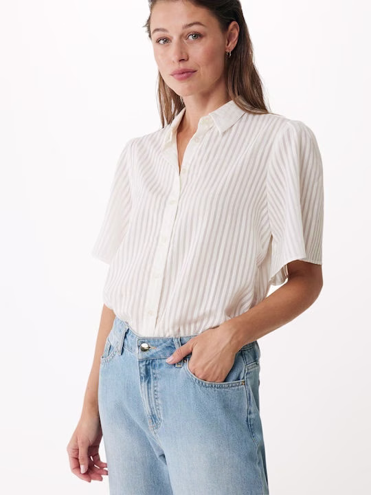 Mexx Κοντομάνικο Γυναικείο Πουκάμισο Off White, Εκρου