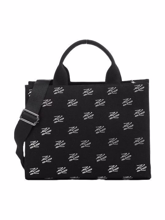 Karl Lagerfeld Autograph Square Υφασμάτινη Γυναικεία Τσάντα Tote Χειρός Μαύρη