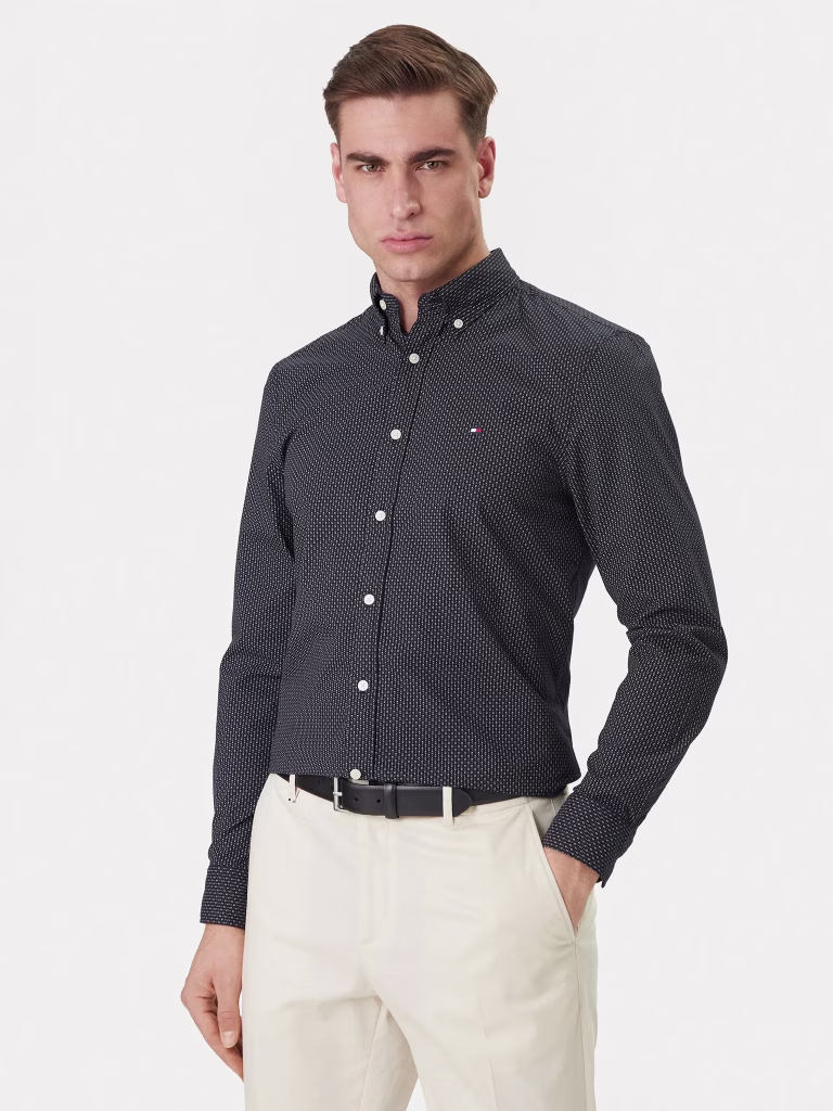 Tommy Hilfiger Ανδρικό Μπλε Πολύ Σκούρο Πουκάμισο Slim Fit Γραμμή