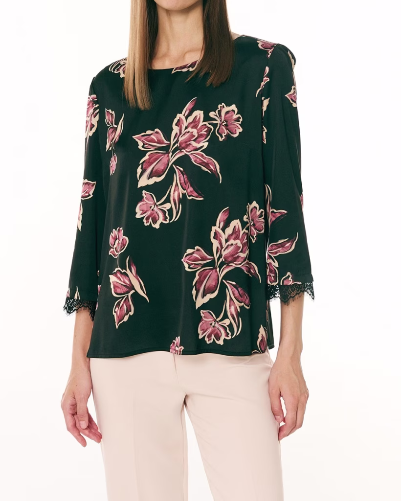 Forel Μπλούζα satin Μαύρη Floral